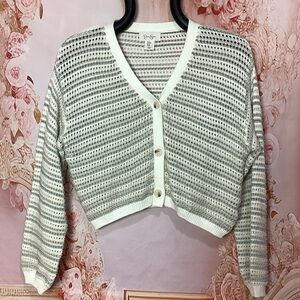 Jessica Simpson Striped crop V-Neck Button-Up Sweater size medium